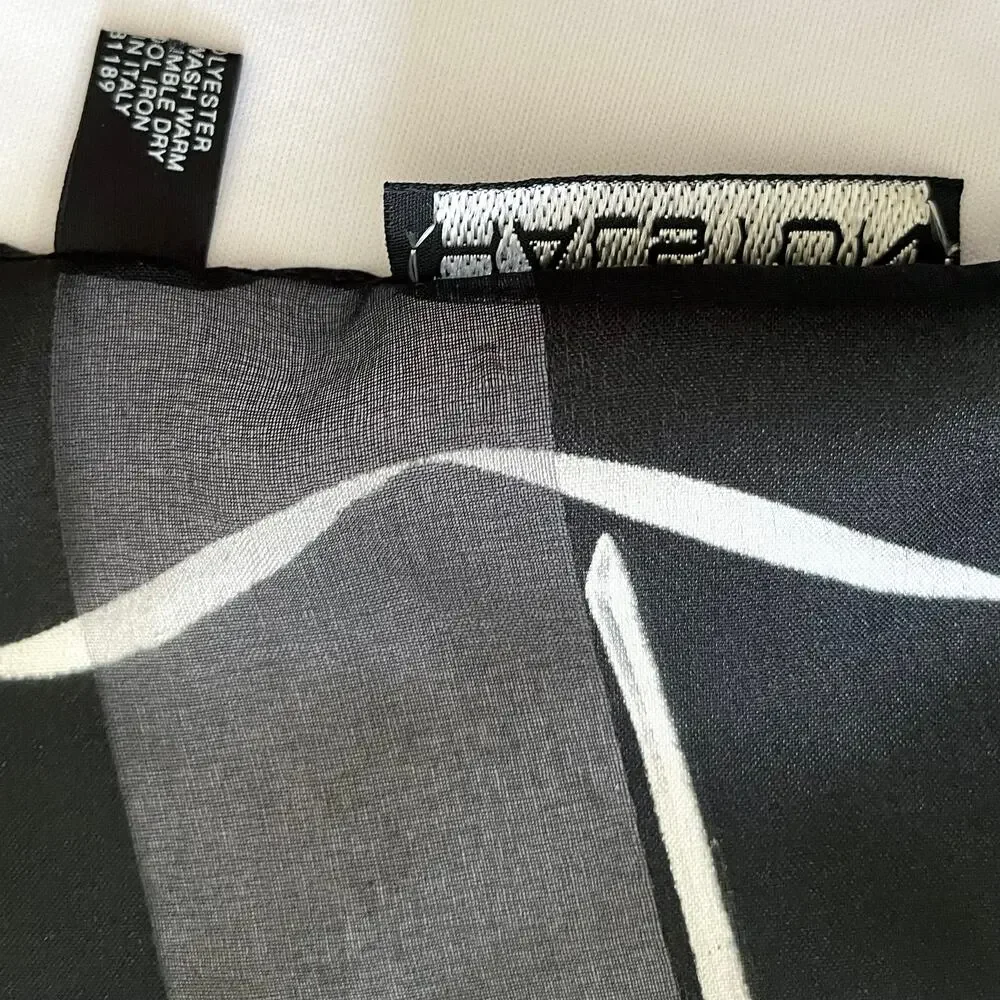 Vintage Halston Calla Lily Italian Striped Chiffon Opaque Monochrome Long Scarf